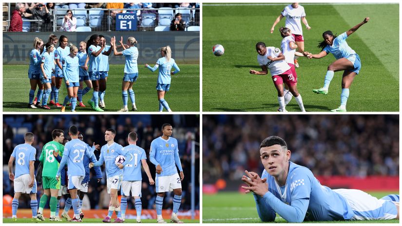 Foden and Shaw with their respective teammates and in action (©Getty images sport) 