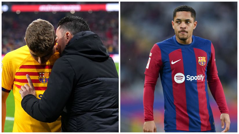 Xavi talking to his player and Vitor Roque (©Getty images sport)