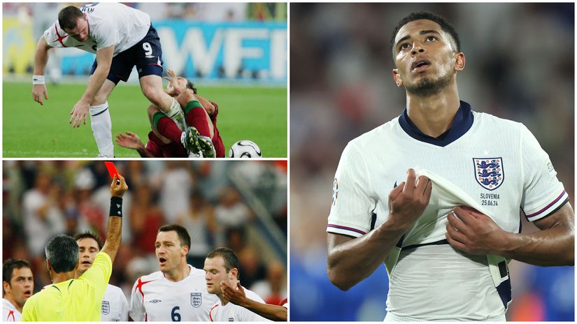 Rooney's moment of madness against Portugal (left) and Jude Bellingham (©Getty images sport)