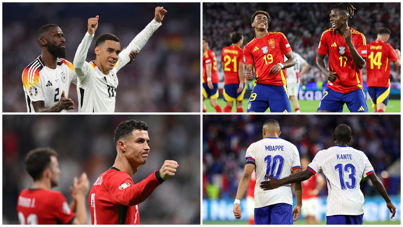 Rudiger and Musiala of Germany, Yamal and Williams of Spain, Jota and Cristiano of Portugal and Mbappe and Kante of France (©Getty images sport)