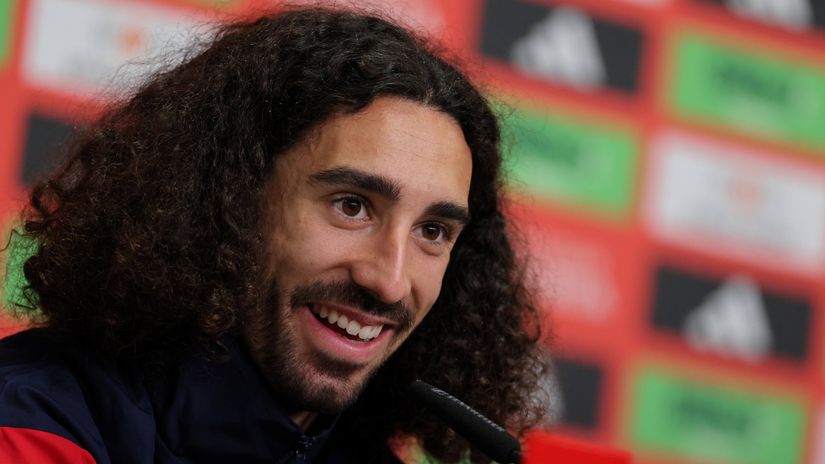 Marc Cucurella at the press conference(©AFP)