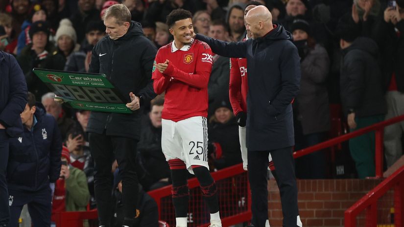 Sancho and Ten Hag bonding (©Catherine Ivill/Getty Images)