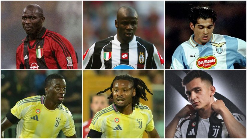 Weah Sr and Jr (left), Thuram sr and Jr (middle) & Conceicao Sr and Jr (right) (©Getty Images/x.com/juventusfc)