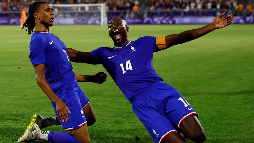 Olise celebrates after scoring a goal at the Olympics for France's U-23 side (©REUTERS/Susana Vera)