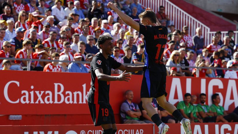 Yamal and Casado celebrate the second goal(©Reuters/Albert Gea/Gallo Images)
