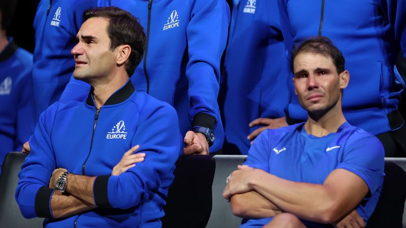 Federer and Nadal after their last match at Laver Cup(©Julian Finney/Getty Images)