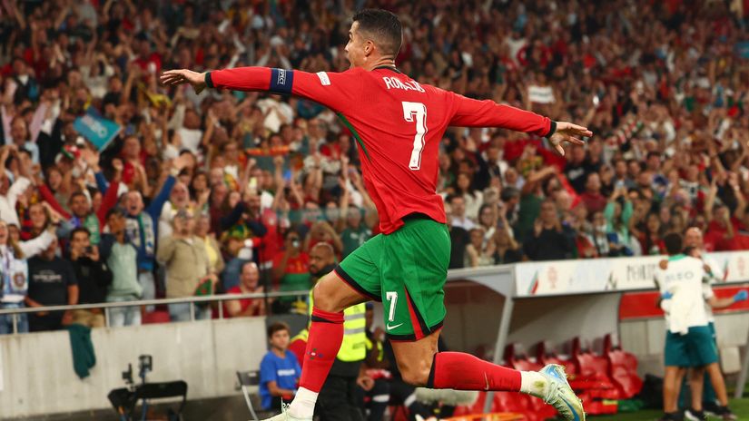 Ronaldo celebrates his goal against Scotland in the UNL on September 8(©Reuters/Pedro Nunes/Gallo Images)
