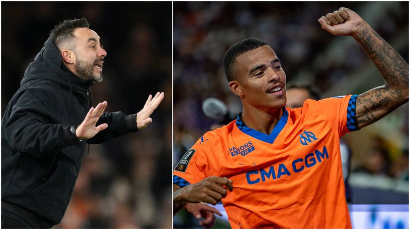 De Zerbi (left) & Mason Greenwood (right) (©Getty Images/AFP)