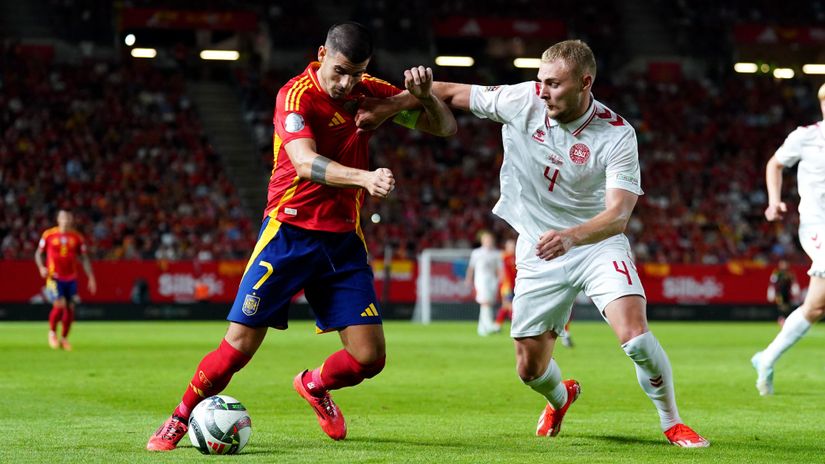 Alvaro Morata and Victor Nelsson in a duel in the previous clash between Spain and Denmark(©Mateo Villalba Sanchez/Getty Images)