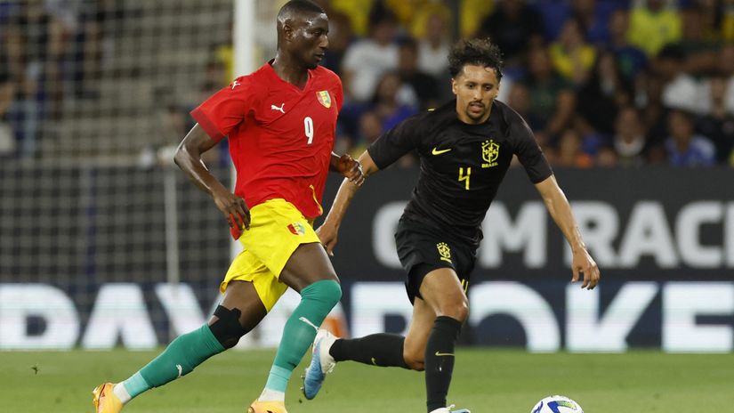 Guirassy in action for Guinea against Brazil in 2023 (©REUTERS/Albert Gea)