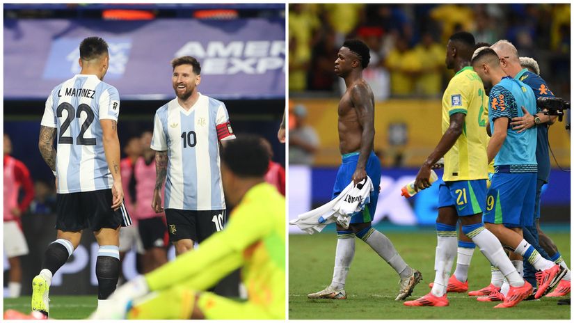 Lautaro and Messi celebrating the winner (left) & disappointed Vinicius Jr. and Co.(©Getty Images)