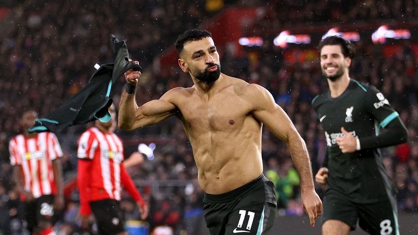 Salah celebrates after scoring the decisive goal (©Michael Steele/Getty Images)