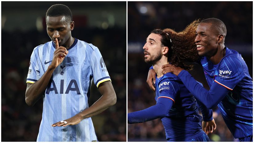 Sarr of Tottenham and Cucurella and Jackson of Chelsea celebrate (©Getty images)