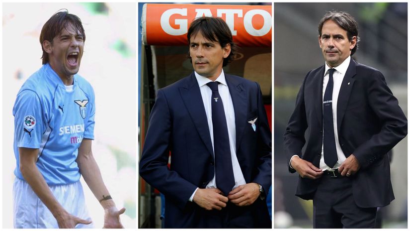 Simone Inzaghi as Lazio player (2001) and boss (2016), and Inter boss (2024)(©Getty Images)