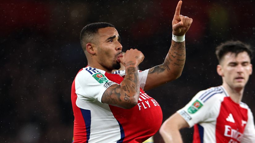 Gabriel Jesus celebrates after scoring against Crystal Palace (©Alex Pantling/Getty Images)