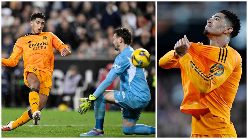 Bellingham scores and celebrates his late winner(©Reuters/Pablo Morano/Gallo Images)