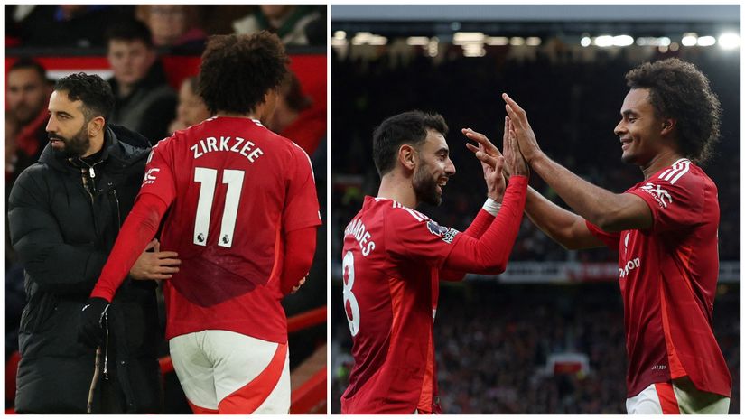 Zirkzee with Amorim and Bruno(©Reuters/Lee Smith/Gallo Images)