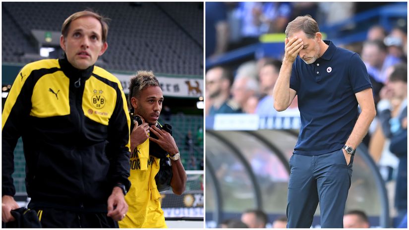 Auba and Tuchel during their BVB days and Tuchel at Chelsea (©Getty images)