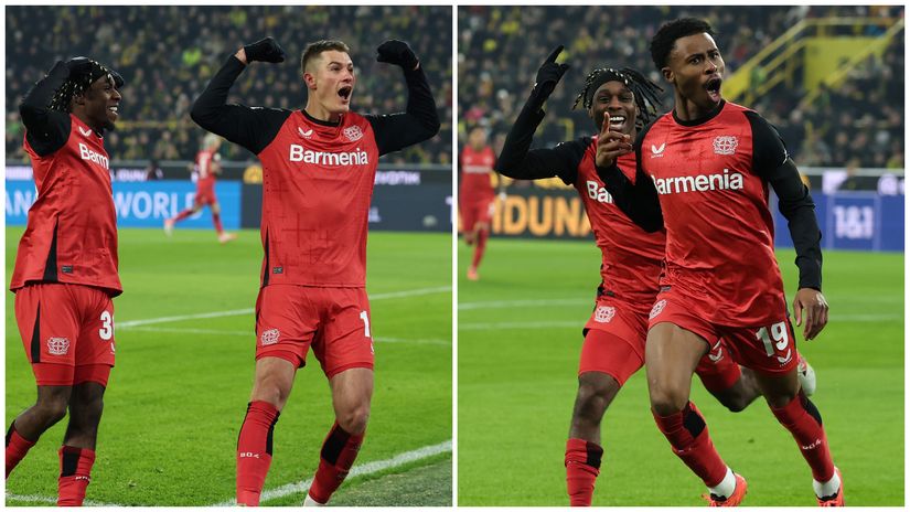 Schick and Tella celebrating their goals with Frimpong(©Lars Baron/Getty Images)