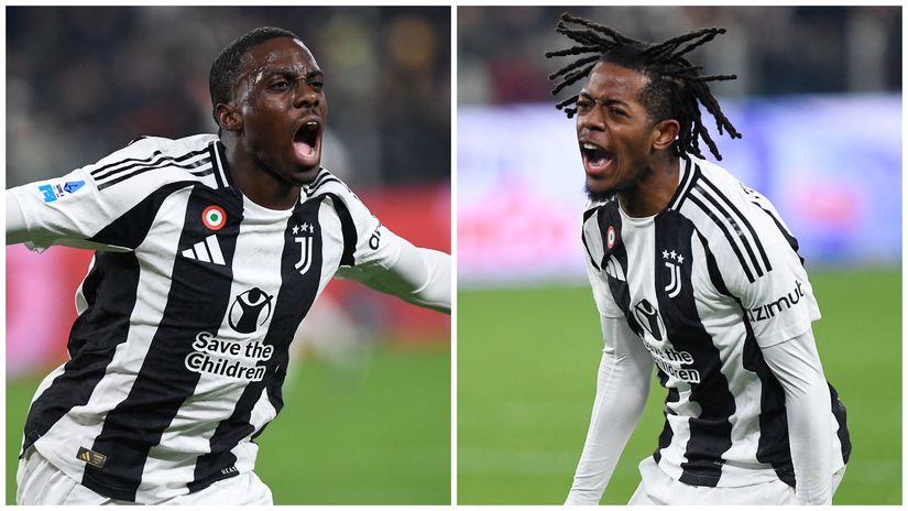 Weah and Mbangula celebrate for Juve (©Massimo Pinca/Reuters)