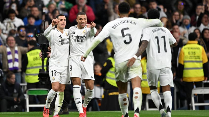 Vazquez, Mbappe, Bellingham, and Rodrygo of Real Madrid celebrate(©Denis Doyle/Getty Images)