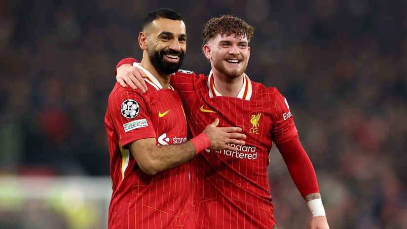Liverpool's tonight's scorers - Salah and Elliott (©Carl Recine/Getty Images)