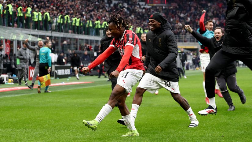 Chukwueze and Leao celebrate ecstatically against Parma (©Marco Luzzani/Getty Images)