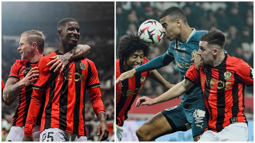 Cho celebrates his goal and Greenwood trying to head the ball (©AFP)