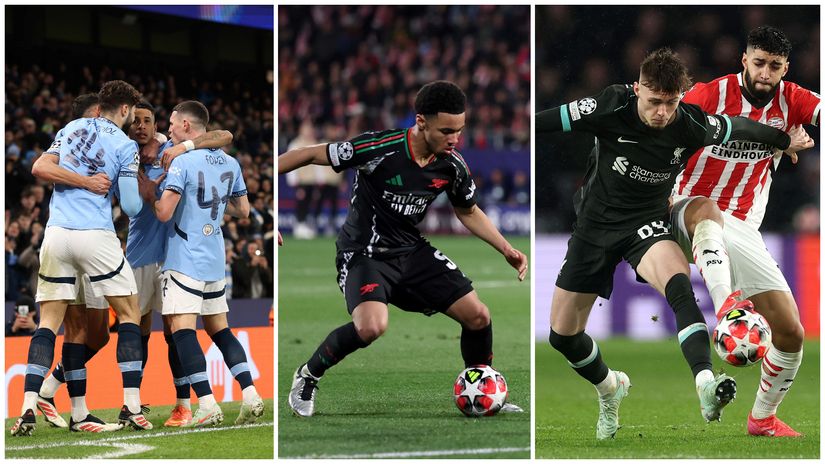 Cityzens celebrate & Nwaneri of Arsenal and Bradley of Liverpool in action (©Getty Images)