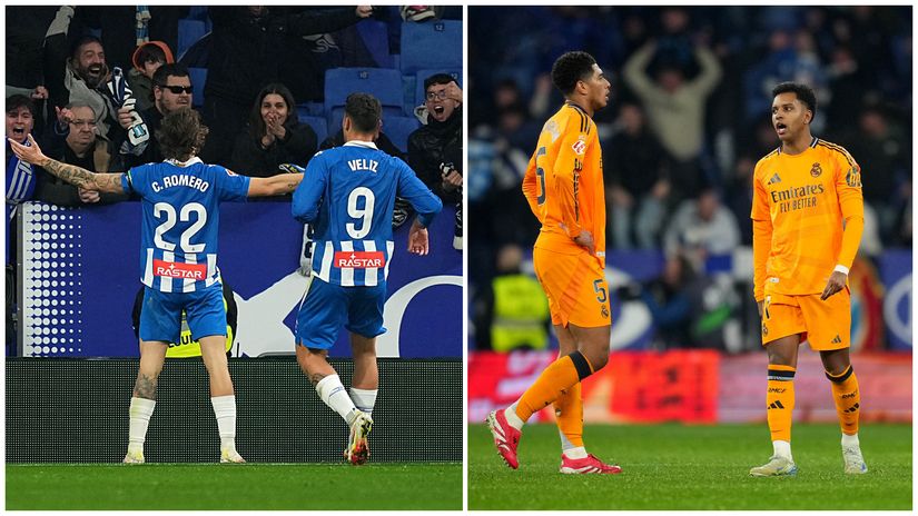Romero celebrates his winner and Bellingham & Rodrygo in desperation (©Alex Caparros/Getty Images)