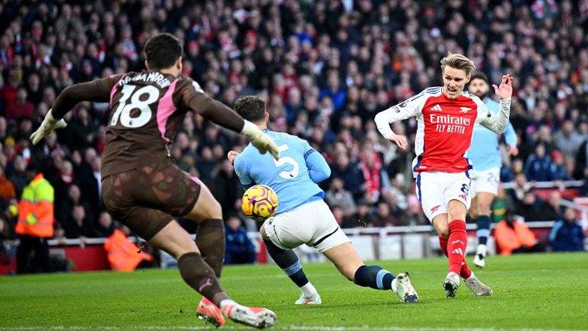 Odegaard fires past Stones and Ortega put the hosts 1-0 up early on (©Justin Setterfield/Getty Images)