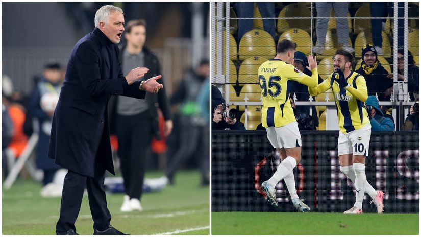 Jose Mourinho and his players (Yusuf Akcicek and Dusan Tadic) (©Gallo Images)