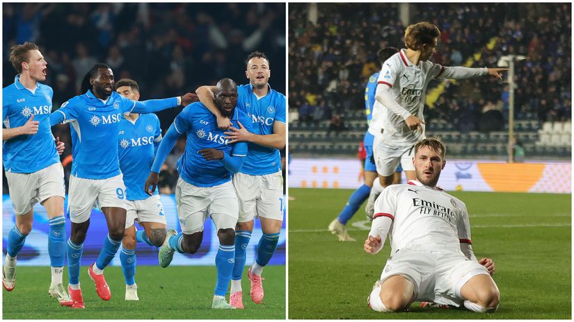 Napoli and Milan players celebrating their goals (©Getty Images)