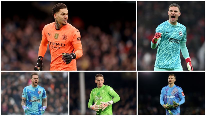 Elite PL passers: Ederson, Verbruggen, Flekken, Pickford, and Leno (©Getty Images)