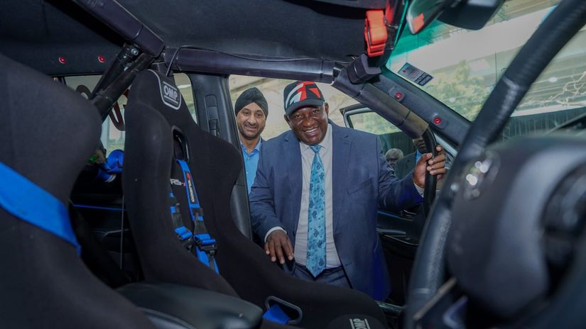 CS Youth Affairs, Creative Economy and Sports Hon. Salim Mvurya interacts with a Toyota Hilux car ©CFAO Mobility Kenya