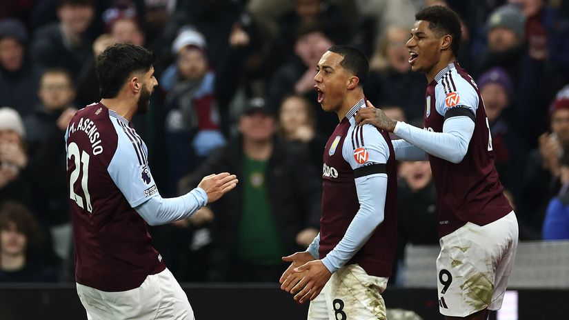 Asensio, Tielemans and Rashford celebrate against Liverpool (©Dan Istitene/Getty Images)