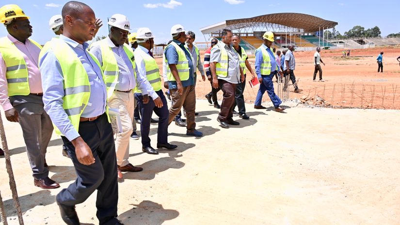 Sports Cabinet Secretary Salim Mvurya with Kakamega Governor Fernandes Barasa and Sports Principal Secretary Peter Tum during an inspection of the Bukhungu Stadium in Kakamega © Salim Mvurya