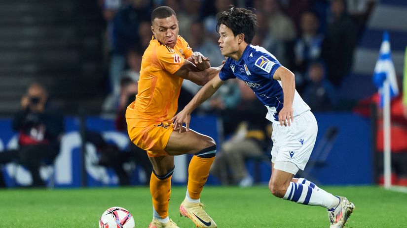 Mbappe of Madrid and Kubo of Sociedad in action in the two rivals' previous clash, played last September (©Juan Manuel Serrano Arce/Getty Images)