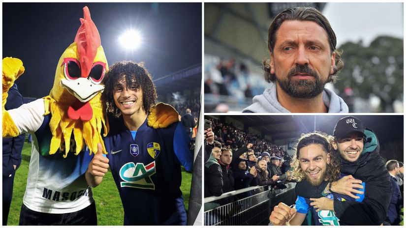 Allanou (top right) and Stade Briochin players celebrating their victory over Nice (©AFP)