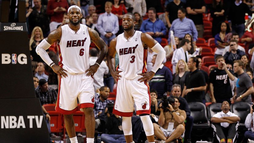 LeBron James (#6) & Dwyane Wade (#3) during their spell with the Miami Heat (©Mike Ehrmann/Getty Images)