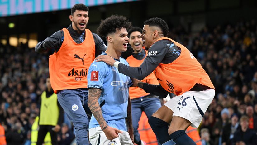 O'Reilly celebrates his second goal with Man City reserves (©Justin Setterfield/Getty Images)