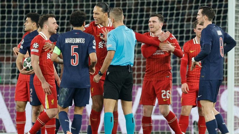 Argue between Liverpool and PSG players last night (©Getty Images)