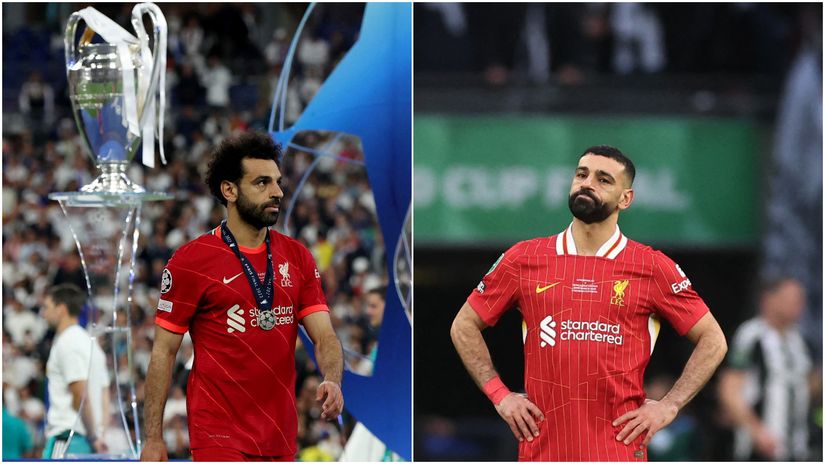 Salah after the loss to Real Madrid in the 2022 UCL final and yesterday (©Gallo images)