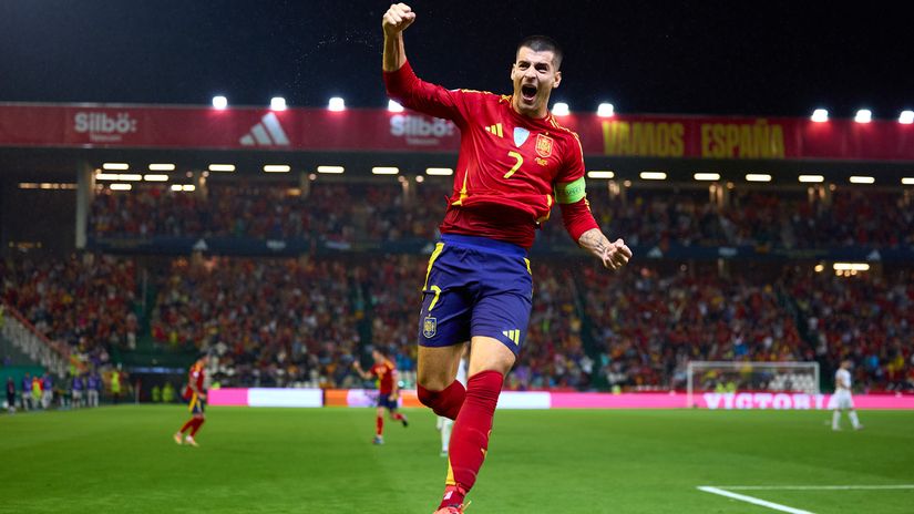 Morata celebrating for Spain (©Fran Santiago/Getty Images)