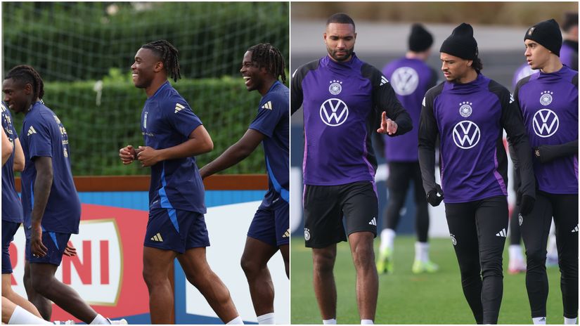 Kean, Okoli and Udogie of Italy (left), and Tah, Sane and Musiala of Germany (©Getty images)
