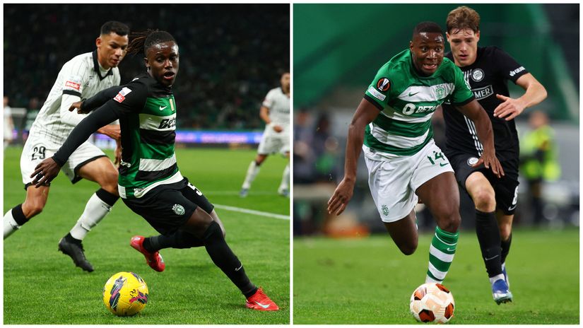 Quenda and Essugo in action for Sporting (©Reuters/Pedro Nunes/Gallo Images)