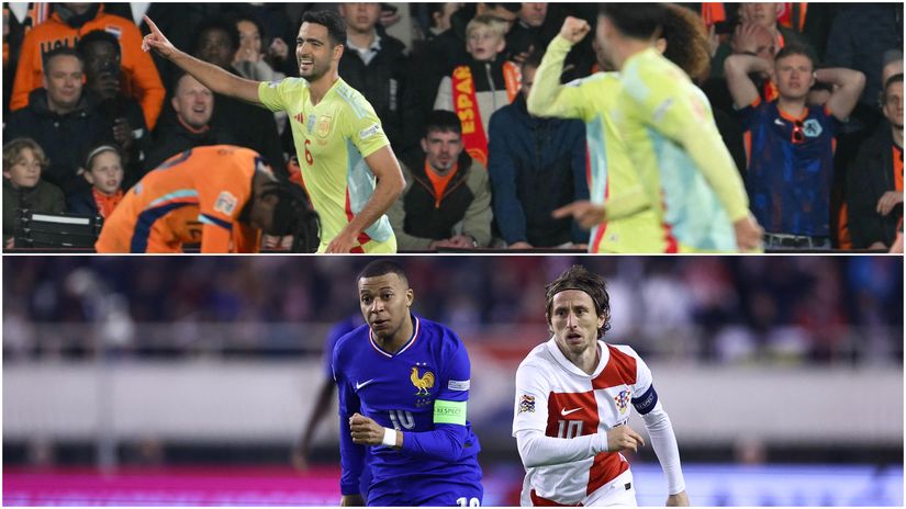 Merino celebrating the goal and duel between Mbappe and Modric (©AFP)