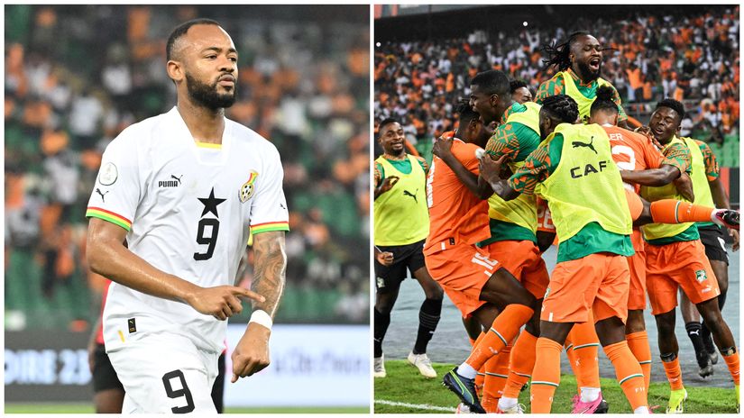 Jordan Ayew and Ivory Coast players celebrating (©AFP)