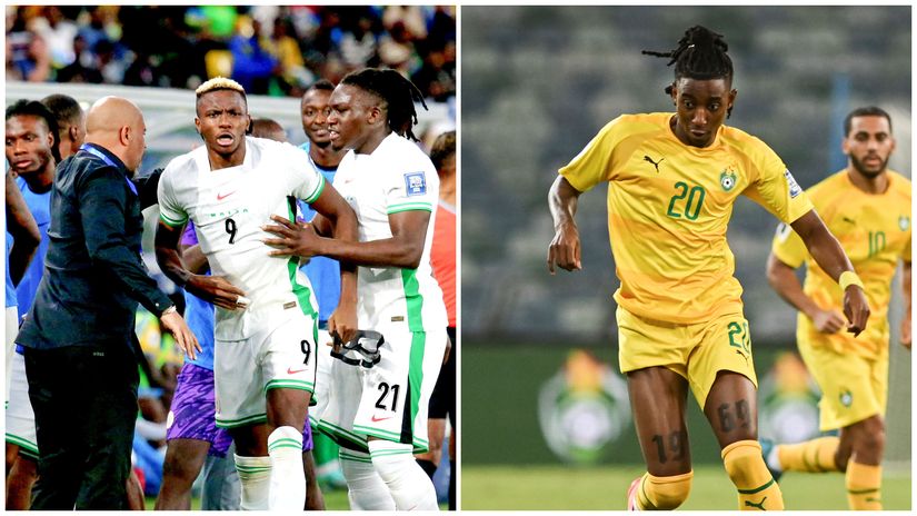 Tonight's scorers, Osimhen of Nigeria & Chirewa of Zimbabwe (©Kabiru Abubakar/Darren Stewart/Gallo Images)