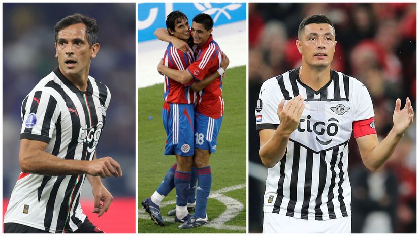 Roque Santa Cruz (left) & Oscar Cardozo (right) with Libertad, and together with Paraguay national team in 2007 (middle) (©AFP/Gallo Images)